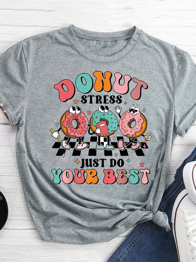 Quality Summer Clothing For Women - T-shirt con stampa Cartoon Donut, top