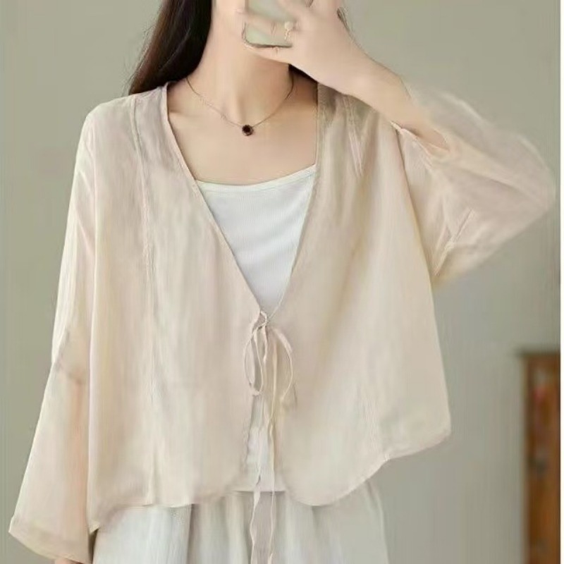 Tie Front Shirt - Cardigan vintage da donna sottile con